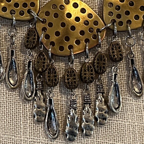 Vintage Edgy Tribal Metallic Necklace - Picture 7 of 8